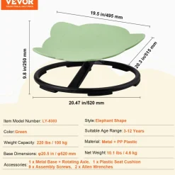 VEVOR Elephant Kids Swivel Chair, 220 LBS Capacity, 360° Spinning Chair, Autistic Kids Sensory Toy Chair with Non-Slip Metal Base, Toddler Sit and Spin Chair for Coordination Balance Focus Green