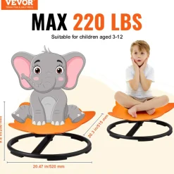 VEVOR Elephant Kids Swivel Chair, 220 LBS Capacity, 360° Spinning Chair, Autistic Kids Sensory Toy Chair with Non-Slip Metal Base, Toddler Sit and Spin Chair for Coordination Balance Focus Orange
