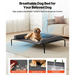 VEVOR Elevated Dog Bed for Large Dogs, Portable Raised Dog Cot with Washable Pillow, Indoor & Outdoor Pet Cooling Raised Hammock Bed with Steel Metal Frame and Breathable Teslin Mesh, XL, Gray