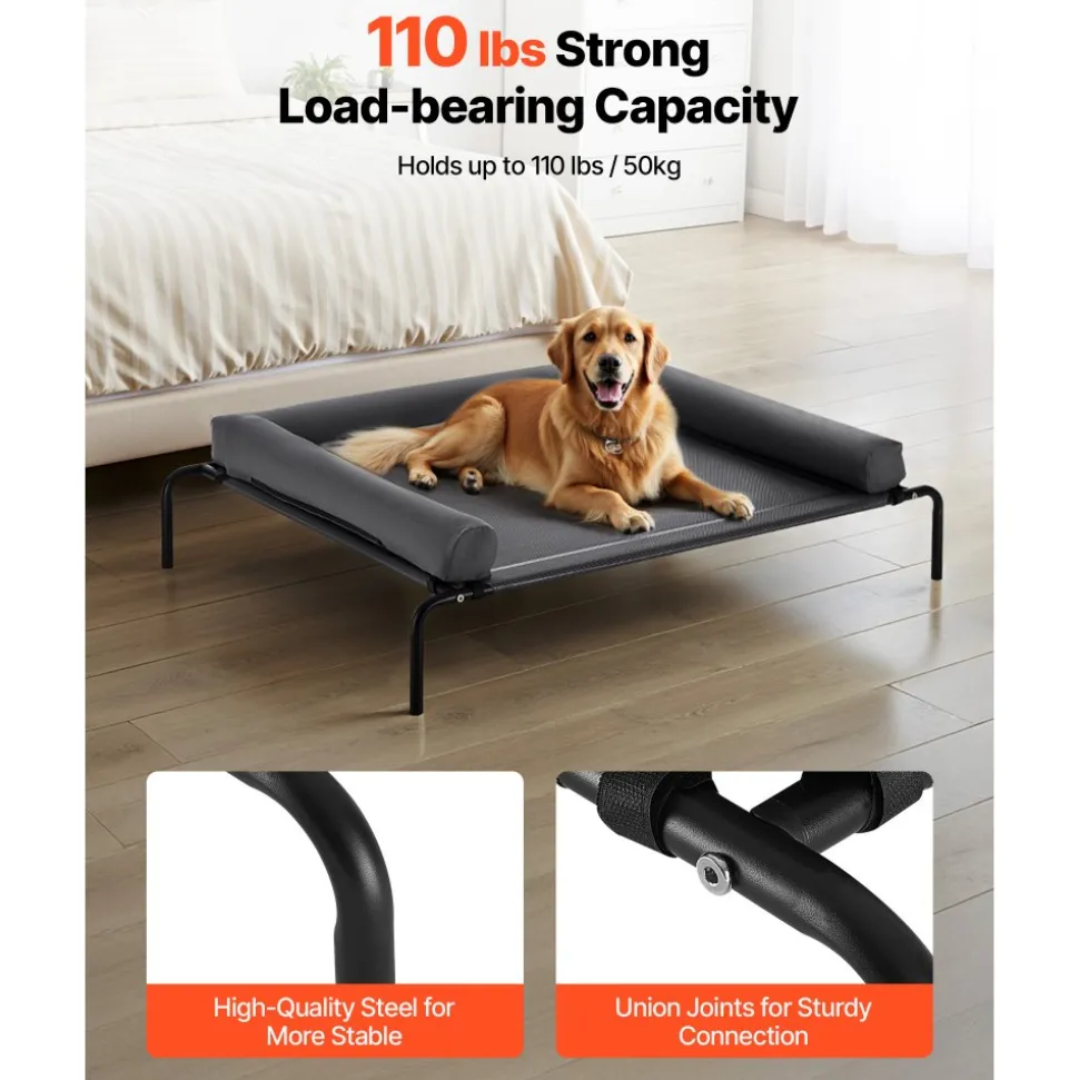 VEVOR Elevated Dog Bed for Large Dogs, Portable Raised Dog Cot with Washable Pillow, Indoor & Outdoor Pet Cooling Raised Hammock Bed with Steel Metal Frame and Breathable Teslin Mesh, XL, Gray
