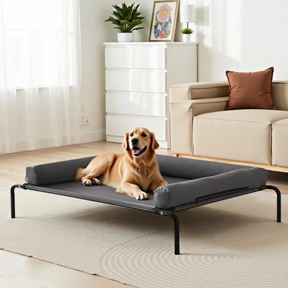 VEVOR Elevated Dog Bed for Large Dogs, Portable Raised Dog Cot with Washable Pillow, Indoor & Outdoor Pet Cooling Raised Hammock Bed with Steel Metal Frame and Breathable Teslin Mesh, XL, Gray