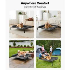 VEVOR Elevated Dog Bed for Large Dogs, Portable Raised Dog Cot with Washable Pillow, Indoor & Outdoor Pet Cooling Raised Hammock Bed with Steel Metal Frame and Breathable Teslin Mesh, XL, Gray