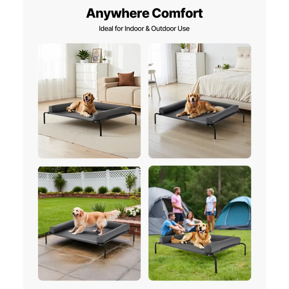VEVOR Elevated Dog Bed for Large Dogs, Portable Raised Dog Cot with Washable Pillow, Indoor & Outdoor Pet Cooling Raised Hammock Bed with Steel Metal Frame and Breathable Teslin Mesh, XL, Gray