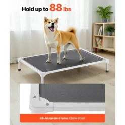 VEVOR Elevated Dog Bed for Large Dogs, Portable Raised Dog Cot with Aluminum Tube Metal Frame and Breathable Textilene Mesh, Indoor & Outdoor Pet Cooling Raised Hammock Bed, L, Gray