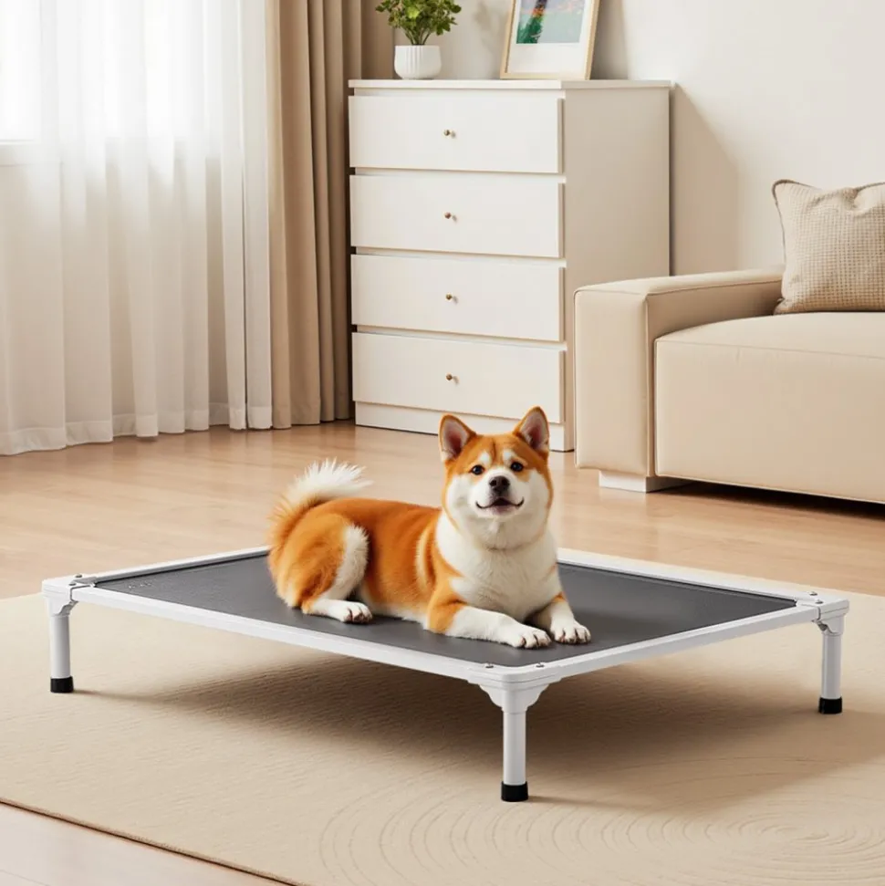 VEVOR Elevated Dog Bed for Large Dogs, Portable Raised Dog Cot with Aluminum Tube Metal Frame and Breathable Textilene Mesh, Indoor & Outdoor Pet Cooling Raised Hammock Bed, L, Gray