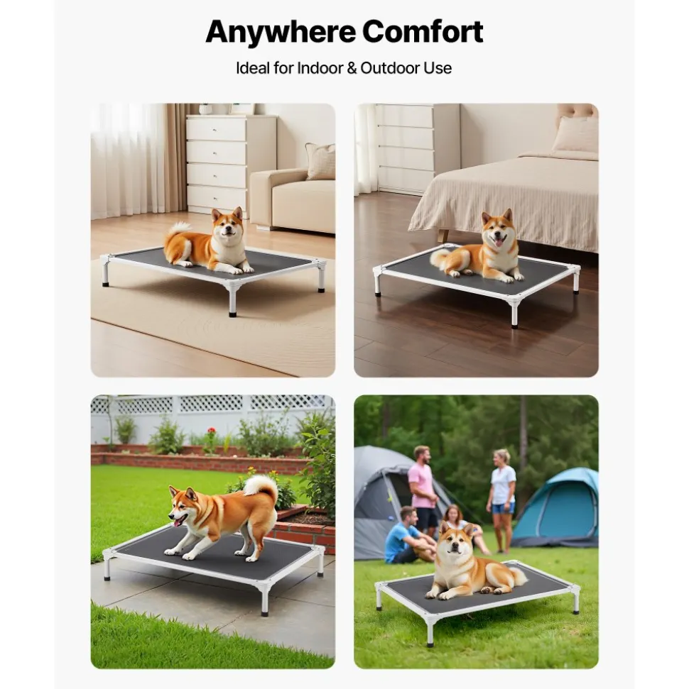 VEVOR Elevated Dog Bed for Large Dogs, Portable Raised Dog Cot with Aluminum Tube Metal Frame and Breathable Textilene Mesh, Indoor & Outdoor Pet Cooling Raised Hammock Bed, L, Gray