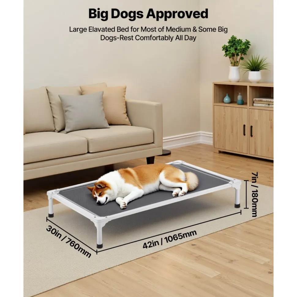 VEVOR Elevated Dog Bed for Large Dogs, Portable Raised Dog Cot with Aluminum Tube Metal Frame and Breathable Textilene Mesh, Indoor & Outdoor Pet Cooling Raised Hammock Bed, L, Gray