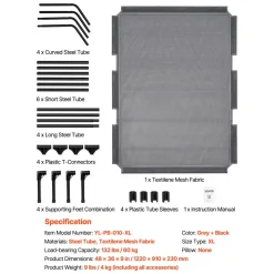 VEVOR Elevated Dog Bed for Large Dogs, Portable Raised Dog Cot with Aluminum Tube Metal Frame and Breathable Textilene Mesh, Indoor & Outdoor Pet Cooling Raised Hammock Bed, XL, Gray