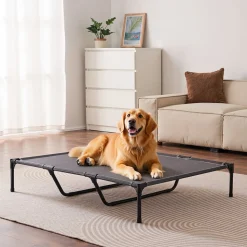 VEVOR Elevated Dog Bed for Large Dogs, Portable Raised Dog Cot with Aluminum Tube Metal Frame and Breathable Textilene Mesh, Indoor & Outdoor Pet Cooling Raised Hammock Bed, XL, Gray