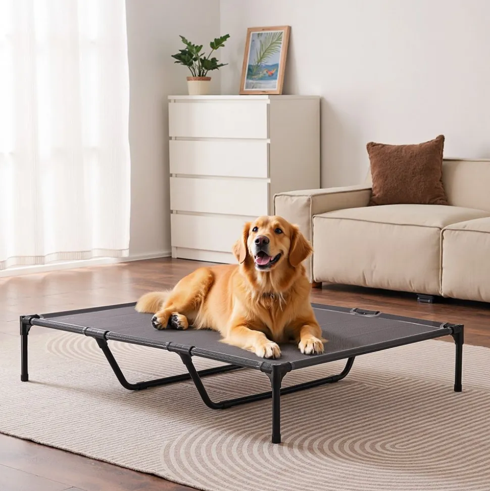 VEVOR Elevated Dog Bed for Large Dogs, Portable Raised Dog Cot with Aluminum Tube Metal Frame and Breathable Textilene Mesh, Indoor & Outdoor Pet Cooling Raised Hammock Bed, XL, Gray