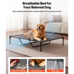 VEVOR Elevated Dog Bed for Large Dogs, Portable Raised Dog Cot with Aluminum Tube Metal Frame and Breathable Textilene Mesh, Indoor & Outdoor Pet Cooling Raised Hammock Bed, XL, Gray