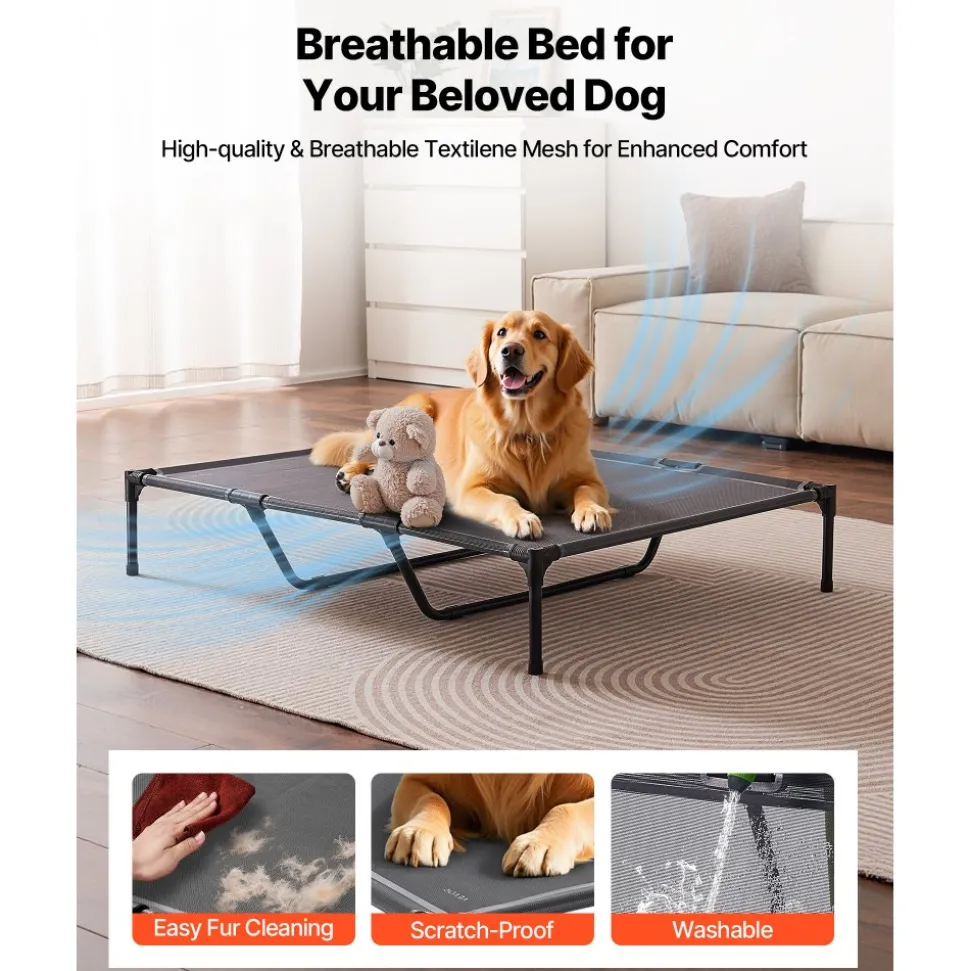 VEVOR Elevated Dog Bed for Large Dogs, Portable Raised Dog Cot with Aluminum Tube Metal Frame and Breathable Textilene Mesh, Indoor & Outdoor Pet Cooling Raised Hammock Bed, XL, Gray