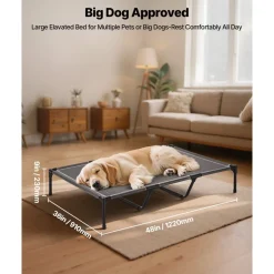 VEVOR Elevated Dog Bed for Large Dogs, Portable Raised Dog Cot with Aluminum Tube Metal Frame and Breathable Textilene Mesh, Indoor & Outdoor Pet Cooling Raised Hammock Bed, XL, Gray