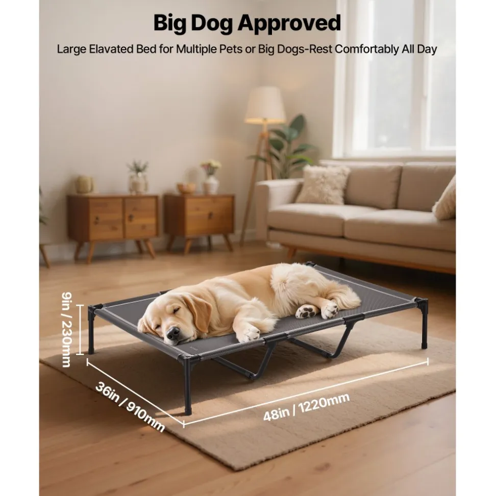 VEVOR Elevated Dog Bed for Large Dogs, Portable Raised Dog Cot with Aluminum Tube Metal Frame and Breathable Textilene Mesh, Indoor & Outdoor Pet Cooling Raised Hammock Bed, XL, Gray
