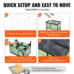 VEVOR Elevated Heated Cat House, Cuboid Kitty Shelter with Adjustable Temperature and Timer, 900D Oxford Cloth Foldable Cat Shelter with Heated Pad  for Winter to Stay Warm and Cozy, Green (Middle)