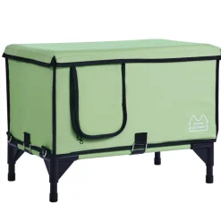 VEVOR Elevated Heated Cat House, Cuboid Kitty Shelter with Adjustable Temperature and Timer, 900D Oxford Cloth Foldable Cat Shelter with Heated Pad  for Winter to Stay Warm and Cozy, Green (Middle)