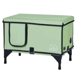 VEVOR Elevated Heated Cat House, Cuboid Kitty Shelter with Adjustable Temperature and Timer, 900D Oxford Cloth Foldable Cat Shelter with Heated Pad  for Winter to Stay Warm and Cozy, Green (Middle)
