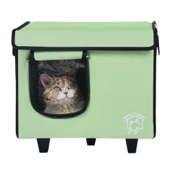 VEVOR Elevated Heated Cat House, Cuboid Kitty Shelter with Adjustable Temperature and Timer, 900D Oxford Cloth Foldable Cat Shelter with Heated Pad  for Winter to Stay Warm and Cozy, Green (Small)