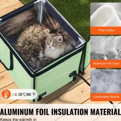 VEVOR Elevated Heated Cat House, Cuboid Kitty Shelter with Adjustable Temperature and Timer, 900D Oxford Cloth Foldable Cat Shelter with Heated Pad  for Winter to Stay Warm and Cozy, Green (Small)