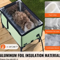 VEVOR Elevated Heated Cat House, Cuboid Kitty Shelter with Adjustable Temperature and Timer, 900D Oxford Cloth Foldable Cat Shelter with Heated Pad  for Winter to Stay Warm and Cozy, Green (Large)
