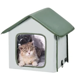 VEVOR Elevated Heated Cat House, Outdoor Kitty Shelter with Timer, 600D Oxford Cloth Foldable Cat Shelter with Heated Pad for Winter to Stay Warm and Cozy, Green (Small)