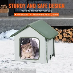 VEVOR Elevated Heated Cat House, Outdoor Kitty Shelter with Timer, 600D Oxford Cloth Foldable Cat Shelter with Heated Pad for Winter to Stay Warm and Cozy, Green (Small)