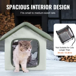 VEVOR Elevated Heated Cat House, Outdoor Kitty Shelter with Timer, 600D Oxford Cloth Foldable Cat Shelter with Heated Pad for Winter to Stay Warm and Cozy, Green (Small)