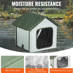 VEVOR Elevated Heated Cat House, Outdoor Kitty Shelter with Timer, 600D Oxford Cloth Foldable Cat Shelter with Heated Pad for Winter to Stay Warm and Cozy, Green (Small)