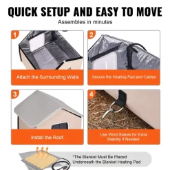 VEVOR Elevated Heated Cat House, Outdoor Kitty Shelter with Timer, 600D Oxford Cloth Foldable Cat Shelter with Heated Pad for Winter to Stay Warm and Cozy, Brown (Middle)