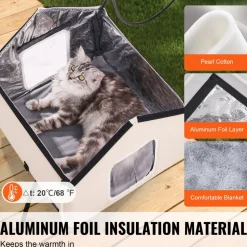 VEVOR Elevated Heated Cat House, Outdoor Kitty Shelter with Timer, 600D Oxford Cloth Foldable Cat Shelter with Heated Pad for Winter to Stay Warm and Cozy, Brown (Middle)
