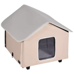 VEVOR Elevated Heated Cat House, Outdoor Kitty Shelter with Timer, 600D Oxford Cloth Foldable Cat Shelter with Heated Pad for Winter to Stay Warm and Cozy, Brown (Middle)