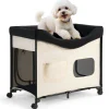 VEVOR Elevated Lounge Pet Bed, Foldable Bunk Dog Bed with 600D Oxford Cloth and Dutch Velvet, Portable Raised Cot with Wheels, Side Storage Bags, and Carry Bag for Cats & Dogs, XL, Beige