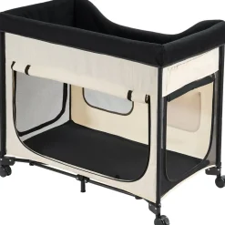 VEVOR Elevated Lounge Pet Bed, Foldable Bunk Dog Bed with 600D Oxford Cloth and Dutch Velvet, Portable Raised Cot with Wheels, Side Storage Bags, and Carry Bag for Cats & Dogs, XL, Beige