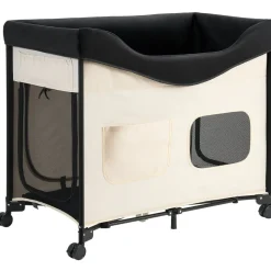 VEVOR Elevated Lounge Pet Bed, Foldable Bunk Dog Bed with 600D Oxford Cloth and Dutch Velvet, Portable Raised Cot with Wheels, Side Storage Bags, and Carry Bag for Cats & Dogs, XL, Beige
