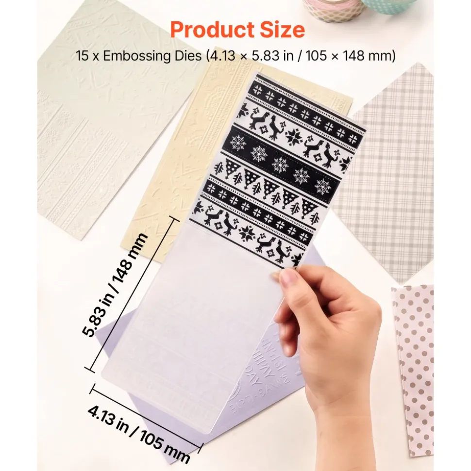 VEVOR Embossing Folders, 15 Pieces, 4.13 x 5.83 in, Background Embossed Plates for VEVOR Die Cutting and Embossing Machine, PP Plastic Embossed Stencil Template for Scrapbooking and Card Making