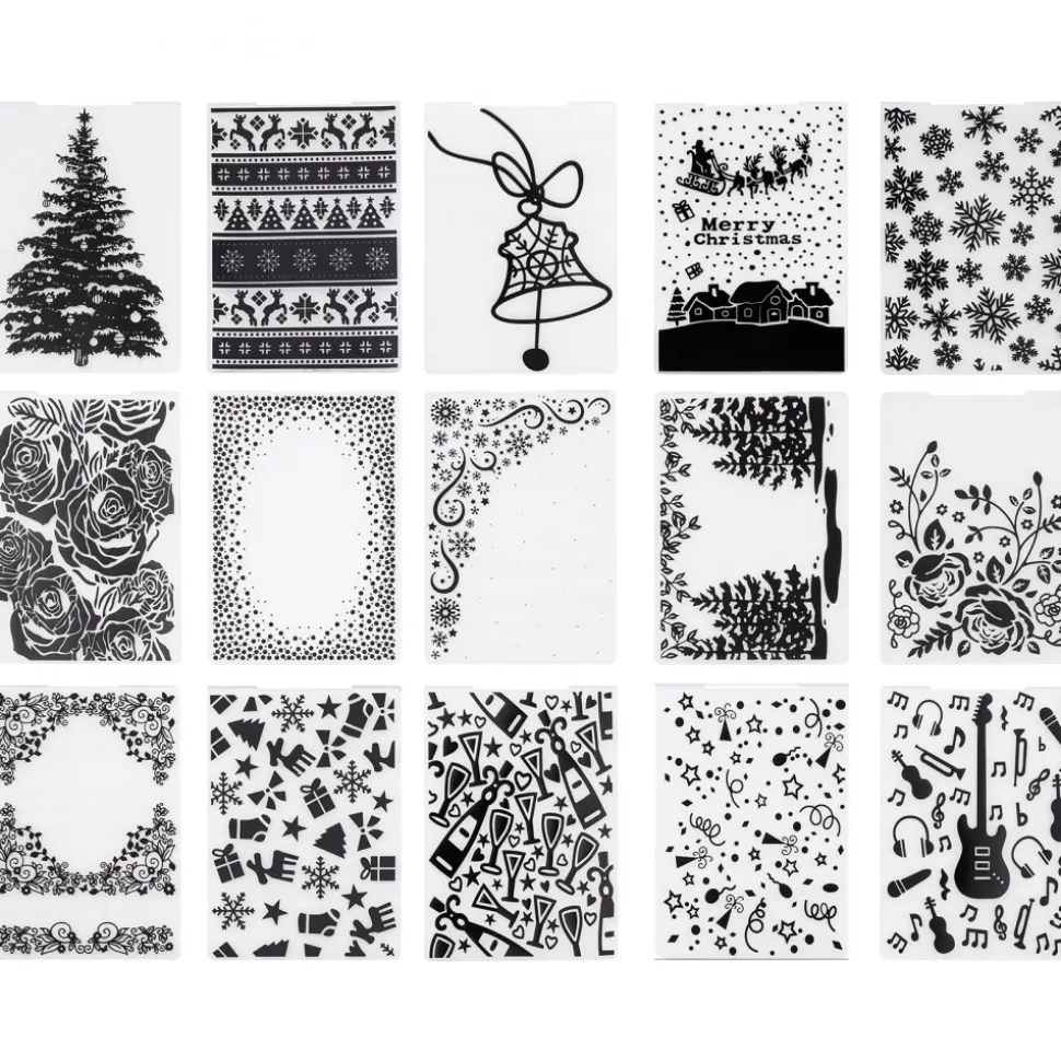 VEVOR Embossing Folders, 15 Pieces, 4.13 x 5.83 in, Background Embossed Plates for VEVOR Die Cutting and Embossing Machine, PP Plastic Embossed Stencil Template for Scrapbooking and Card Making