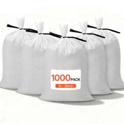 VEVOR Empty Sandbags, 1000 Packs 16 x 26 in, Heavy Duty Sand Bags Sacks with Ties, 50lb Capacity Woven Polypropylene Sandbags, Tear-Resistant & UV-Resistant Sand Bags for Flood Protection Barrier
