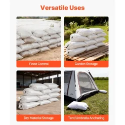 VEVOR Empty Sandbags, 100 Packs 16 x 26 in, Heavy Duty Sand Bags Sacks with Ties, 50lb Capacity Woven Polypropylene Sandbags, Tear-Resistant & UV-Resistant Sand Bags for Flood Protection Barrier