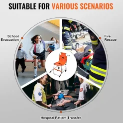 VEVOR EMS Stair Chair, 350 lbs Load Capacity, Foldable Aluminum Emergency Stair Climbing Wheelchair with 2 Wheels, Portable Stair Lift Chair Ambulance Firefighter Evacuation Use for Elderly, Disabled