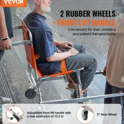 VEVOR EMS Stair Chair, 350 lbs Load Capacity, Foldable Aluminum Emergency Stair Climbing Wheelchair with 2 Wheels, Portable Stair Lift Chair Ambulance Firefighter Evacuation Use for Elderly, Disabled