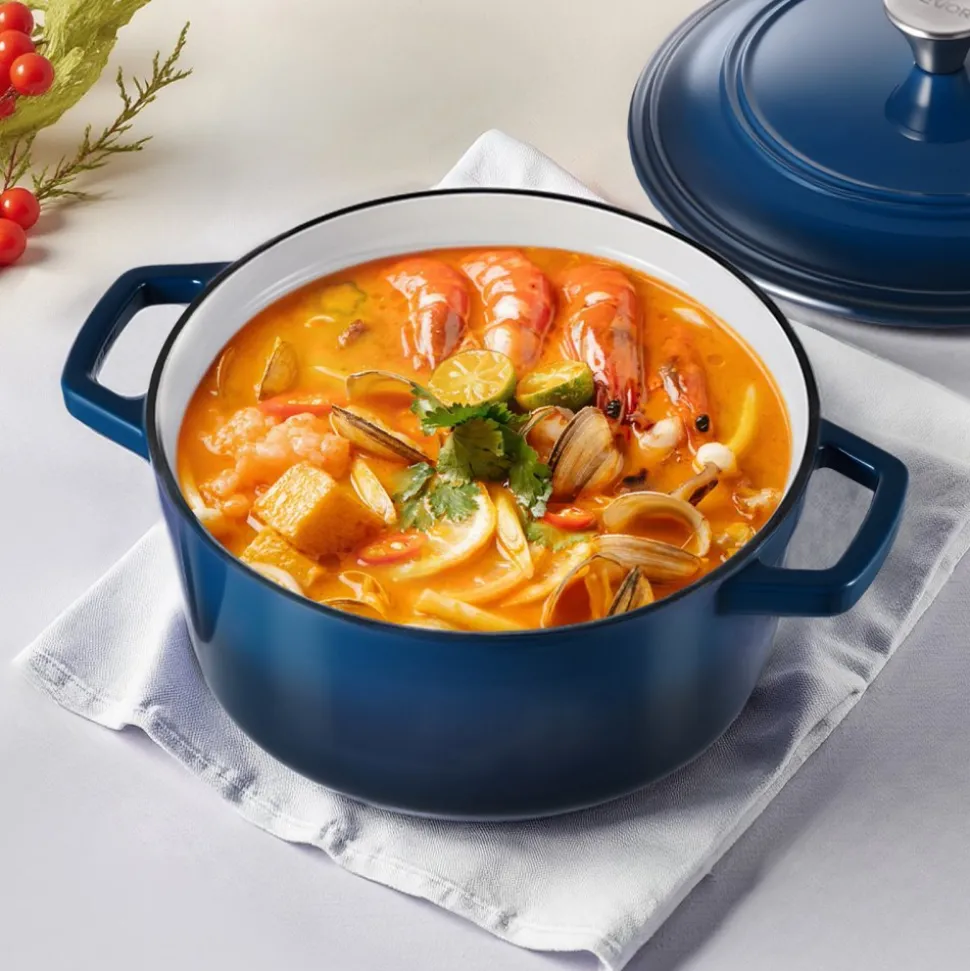 VEVOR Enameled Cast Iron Dutch Oven, 6 Quart Pot with Lid and Dual Handles, Heavy-Duty Durable Cookware Pan, Oven Induction Compatible up to 500℉, for Braising, Stews, Roasting, Bread Baking, Blue
