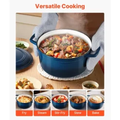 VEVOR Enameled Cast Iron Dutch Oven, 6 Quart Pot with Lid and Dual Handles, Heavy-Duty Durable Cookware Pan, Oven Induction Compatible up to 500℉, for Braising, Stews, Roasting, Bread Baking, Blue