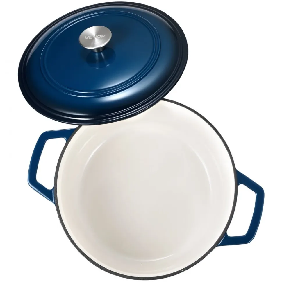 VEVOR Enameled Cast Iron Dutch Oven, 6 Quart Pot with Lid and Dual Handles, Heavy-Duty Durable Cookware Pan, Oven Induction Compatible up to 500℉, for Braising, Stews, Roasting, Bread Baking, Blue