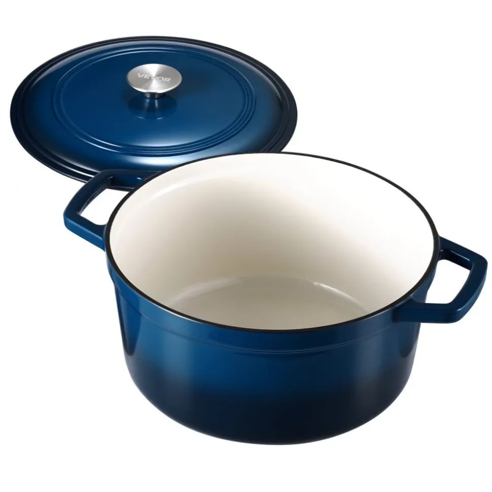 VEVOR Enameled Cast Iron Dutch Oven, 6 Quart Pot with Lid and Dual Handles, Heavy-Duty Durable Cookware Pan, Oven Induction Compatible up to 500℉, for Braising, Stews, Roasting, Bread Baking, Blue