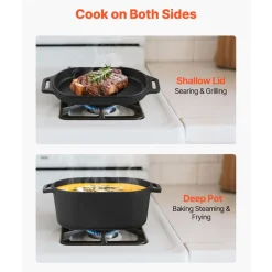 VEVOR Enameled Cast Iron Dutch Oven, 3.5 Quart Pot with Lid and Dual Handles, Heavy-Duty Durable Cookware Pan, Oven Induction Compatible up to 500℉, for Braising, Stews, Roasting, Bread Baking, Black