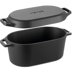 VEVOR Enameled Cast Iron Dutch Oven, 3.5 Quart Pot with Lid and Dual Handles, Heavy-Duty Durable Cookware Pan, Oven Induction Compatible up to 500℉, for Braising, Stews, Roasting, Bread Baking, Black