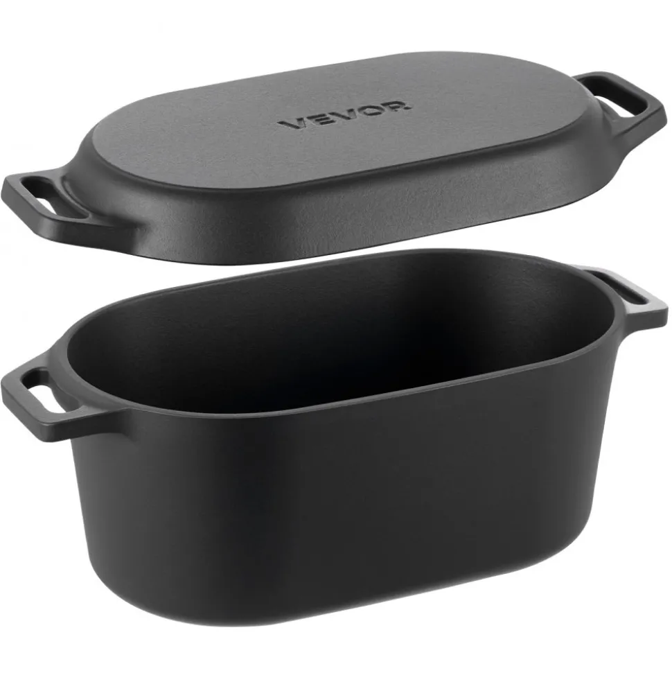 VEVOR Enameled Cast Iron Dutch Oven, 3.5 Quart Pot with Lid and Dual Handles, Heavy-Duty Durable Cookware Pan, Oven Induction Compatible up to 500℉, for Braising, Stews, Roasting, Bread Baking, Black