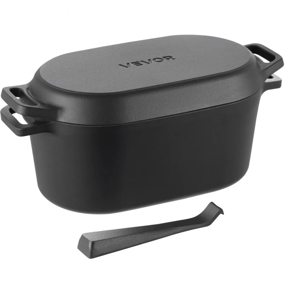 VEVOR Enameled Cast Iron Dutch Oven, 3.5 Quart Pot with Lid and Dual Handles, Heavy-Duty Durable Cookware Pan, Oven Induction Compatible up to 500℉, for Braising, Stews, Roasting, Bread Baking, Black