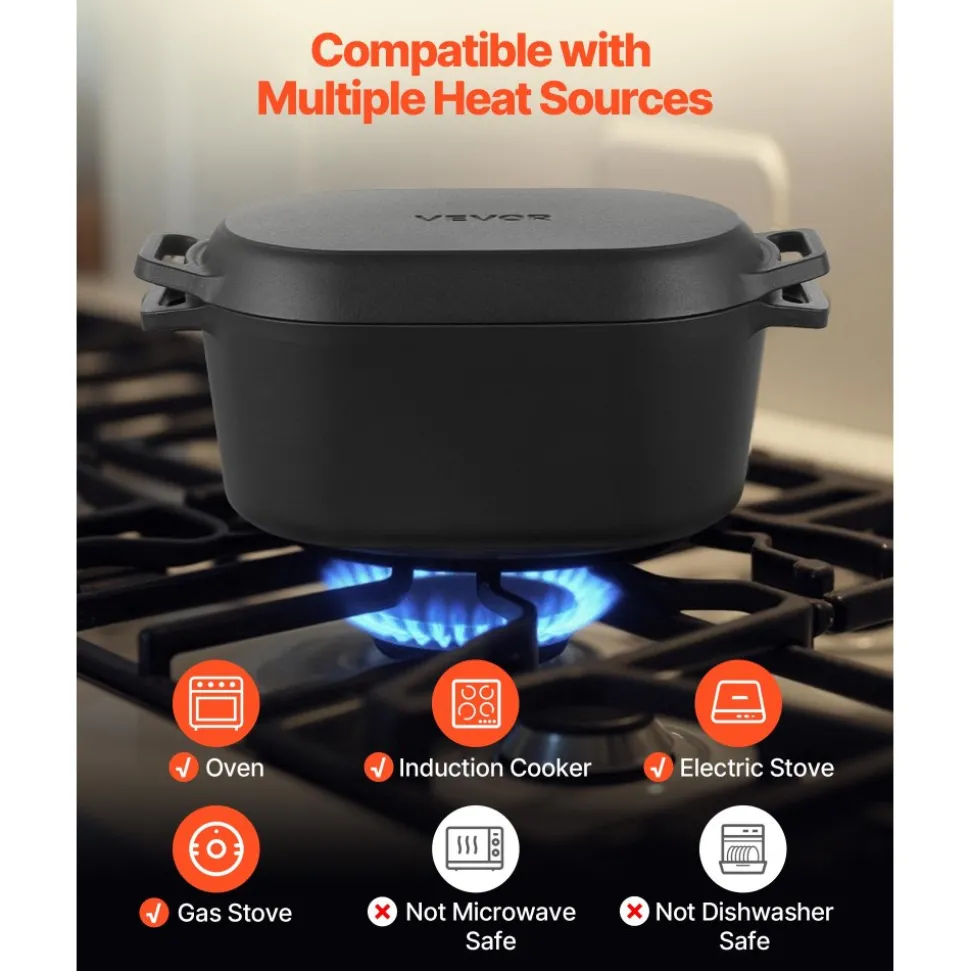 VEVOR Enameled Cast Iron Dutch Oven, 3.5 Quart Pot with Lid and Dual Handles, Heavy-Duty Durable Cookware Pan, Oven Induction Compatible up to 500℉, for Braising, Stews, Roasting, Bread Baking, Black