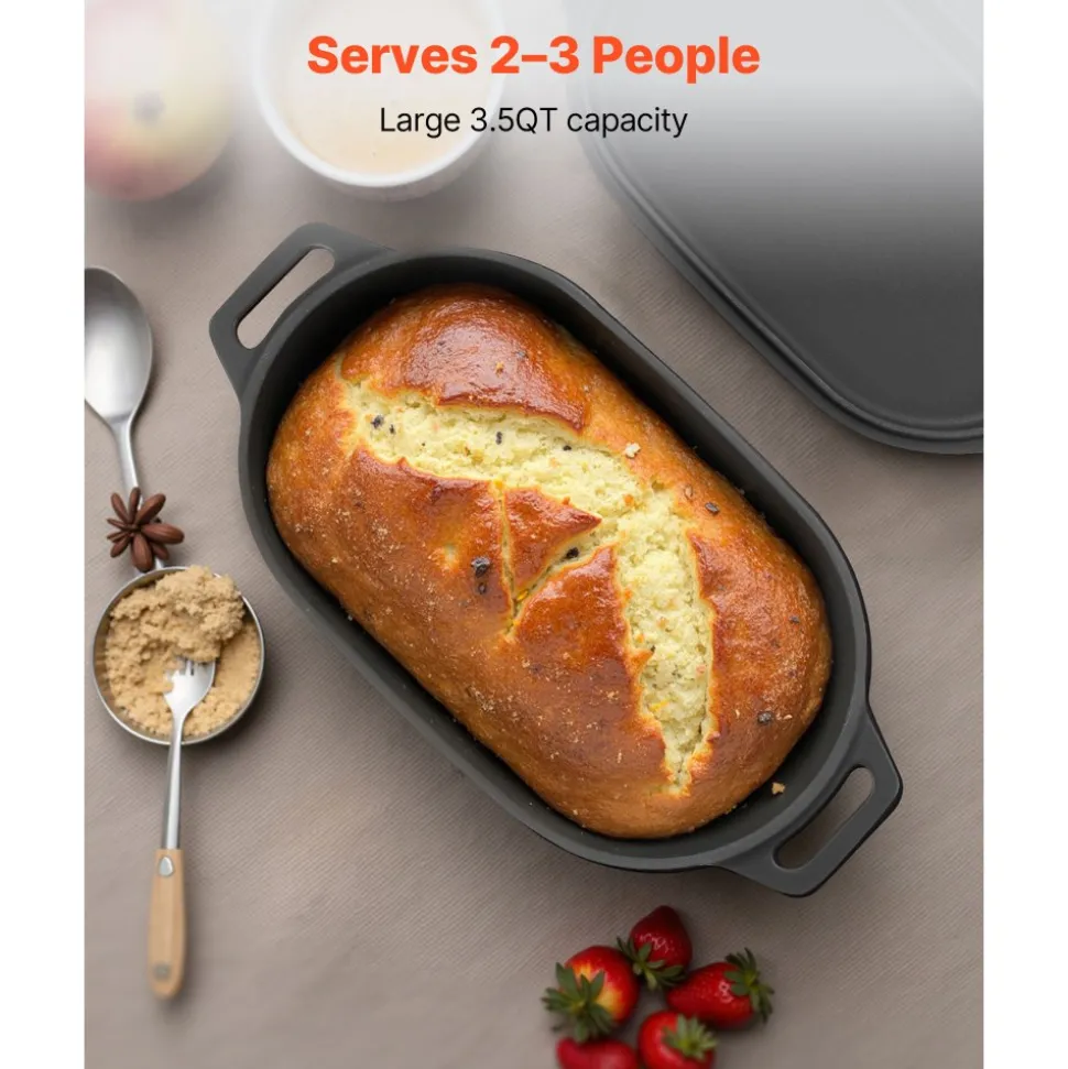 VEVOR Enameled Cast Iron Dutch Oven, 3.5 Quart Pot with Lid and Dual Handles, Heavy-Duty Durable Cookware Pan, Oven Induction Compatible up to 500℉, for Braising, Stews, Roasting, Bread Baking, Black